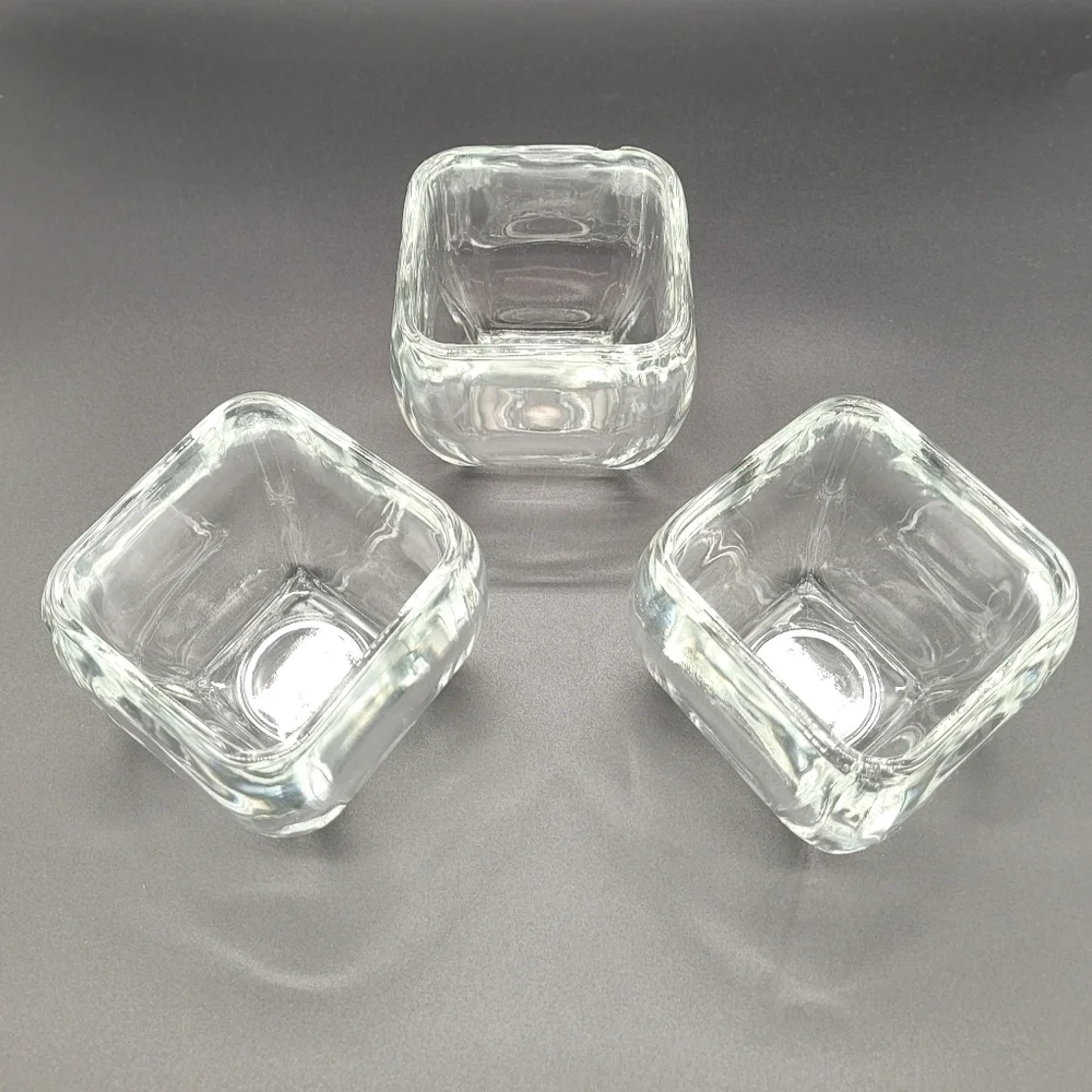 Votive Tapered Square Clear Glass Curved Vase Flower Pot Candy Dish Set of 3​​​